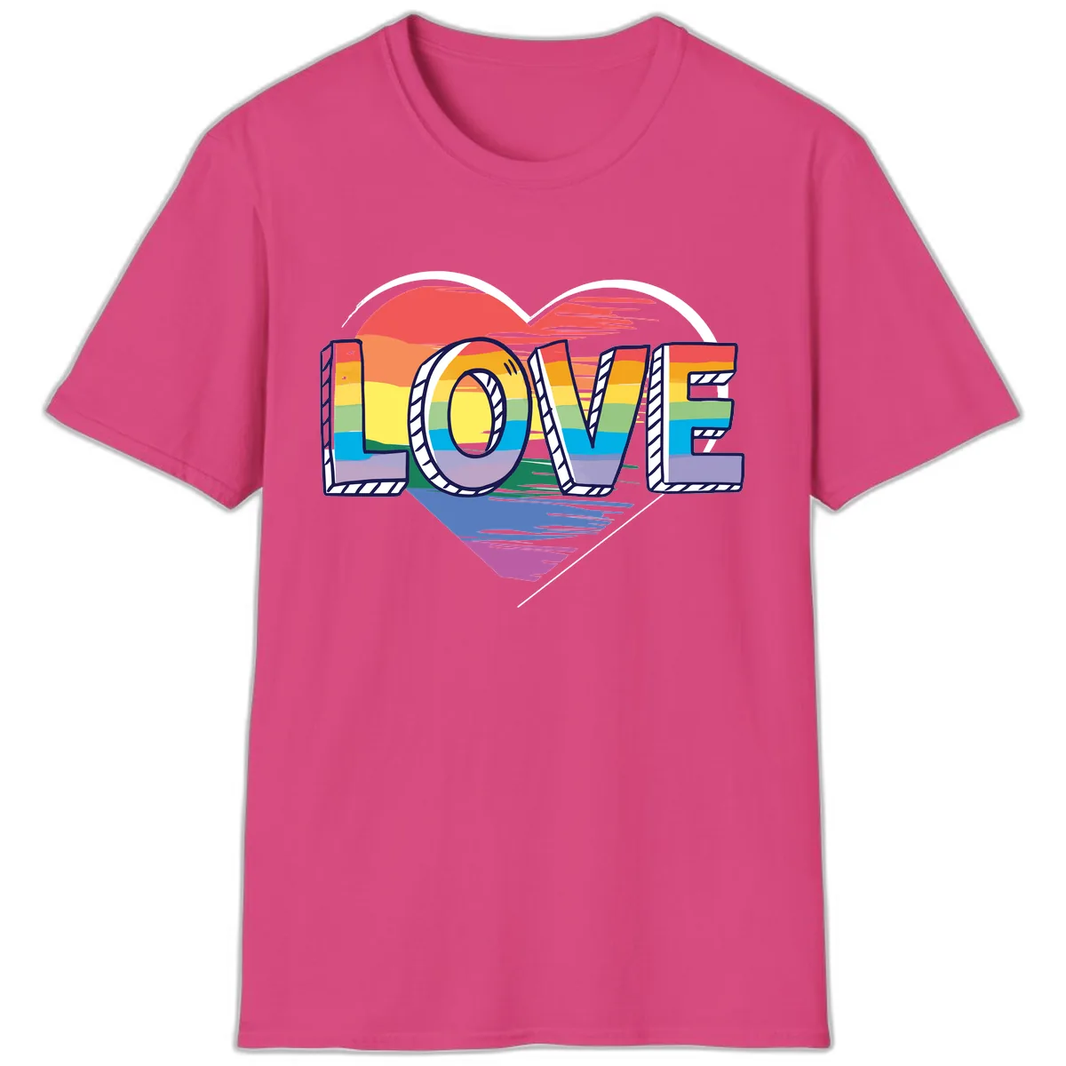 Love Pride Heart Rainbow T-Shirt in Heliconia