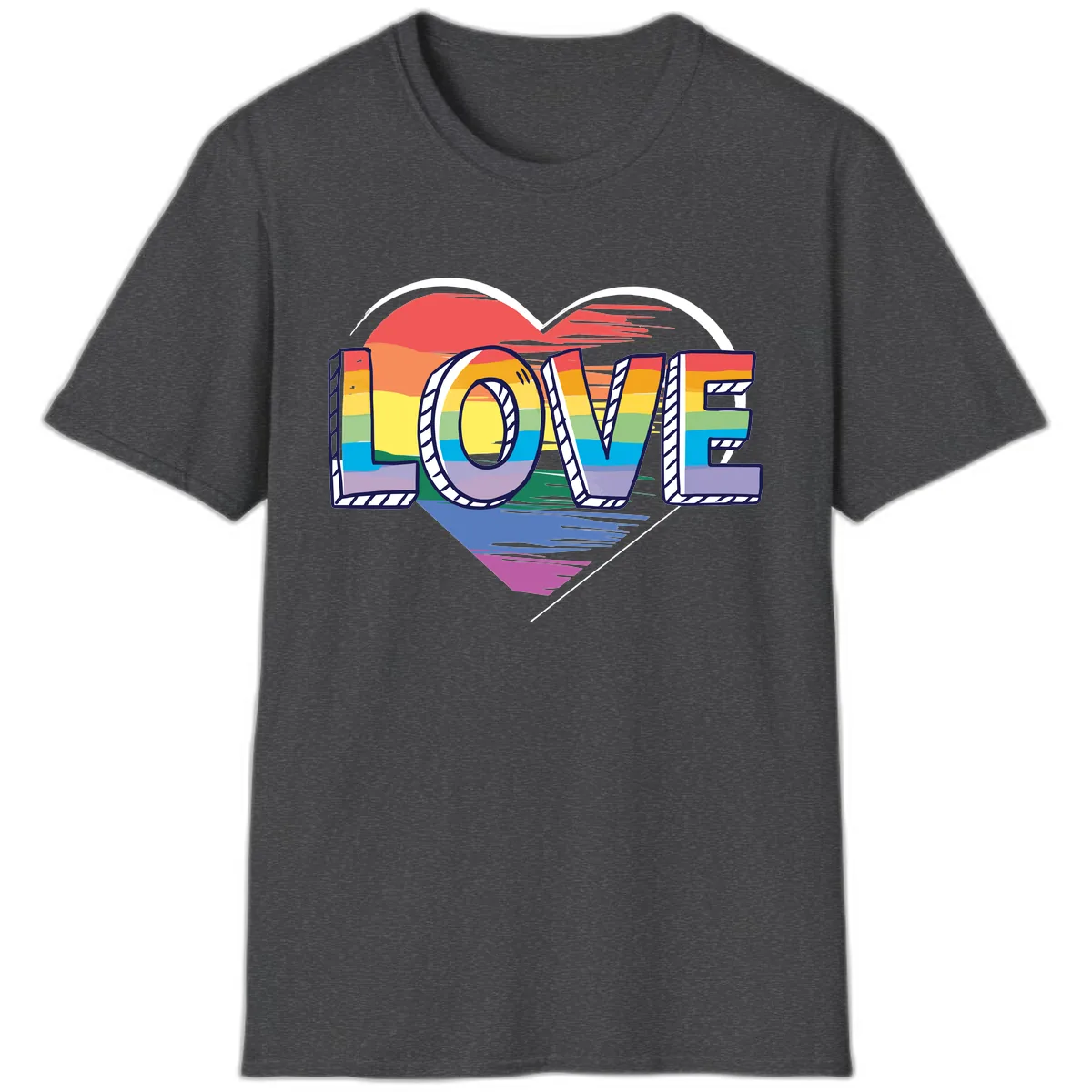 Love Pride Heart Rainbow T-Shirt in Dark Heather