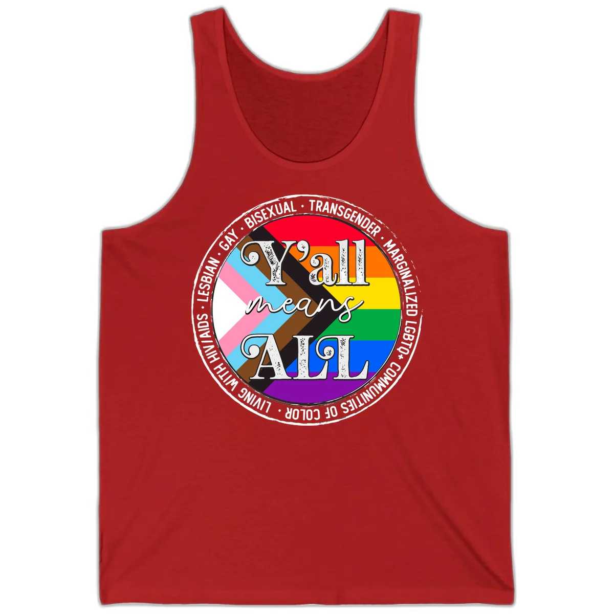 Y'all Means LGBTQ+ Pride Circle Tank in Red