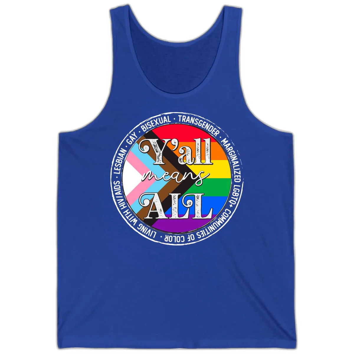 Y'all Means LGBTQ+ Pride Circle Tank in True Royal