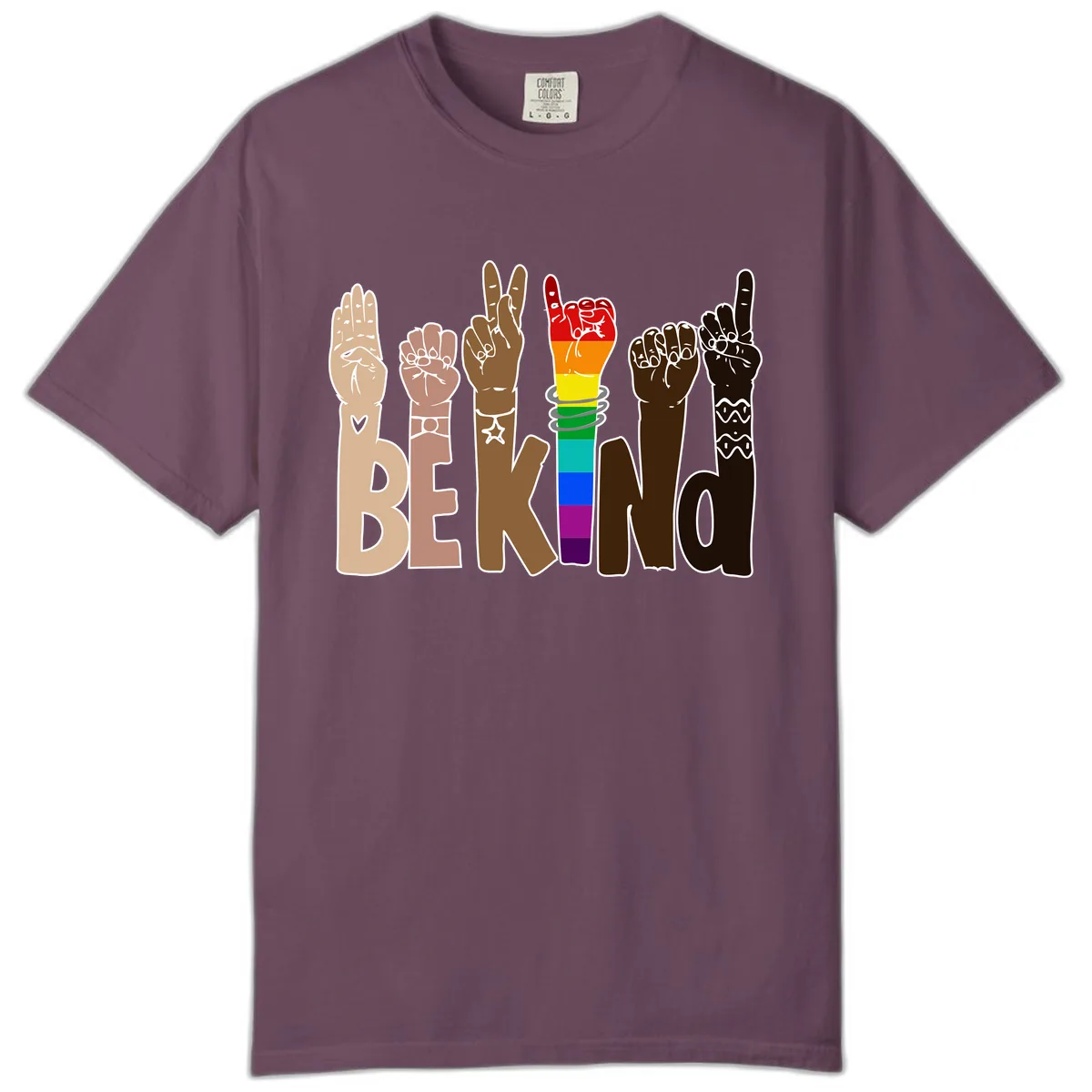 Be Kind Rainbow Hands Diversity Comfort Color in Berry