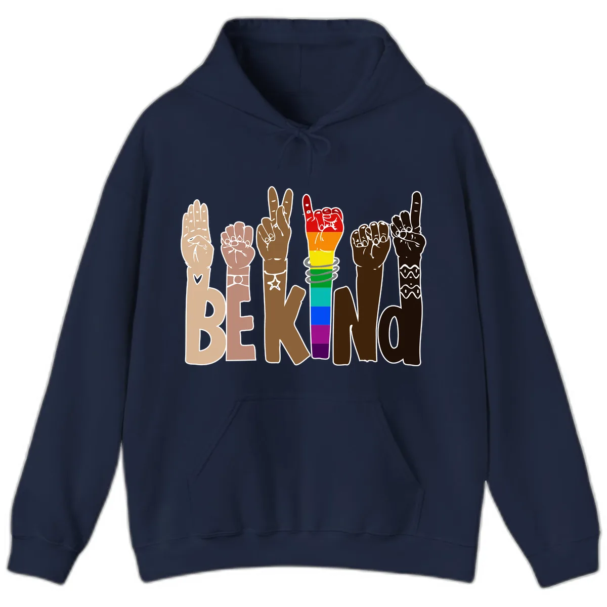 Be Kind Rainbow Hands Diversity Hoodie in Navy