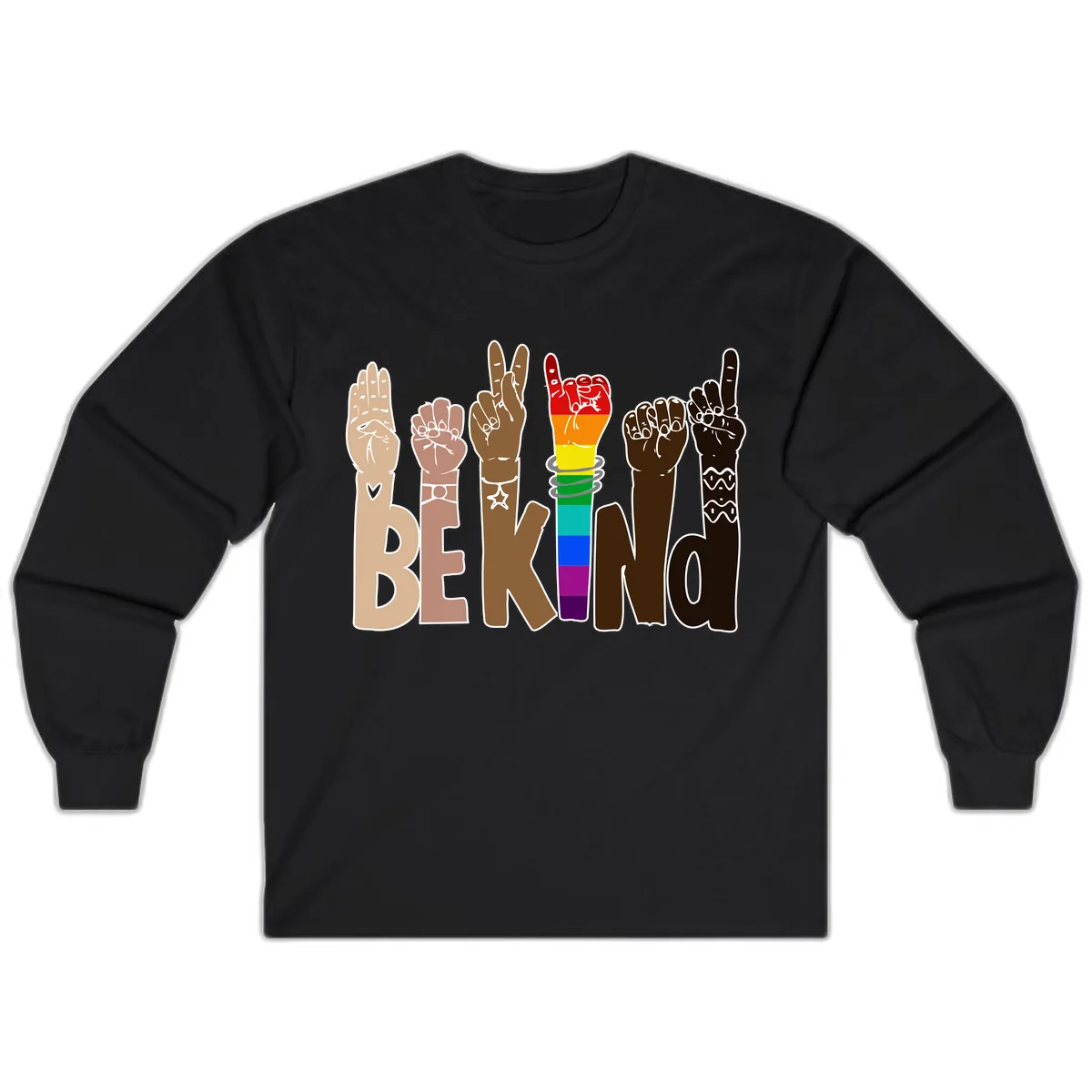 Be Kind Rainbow Hands Diversity Long Sleeve in Black