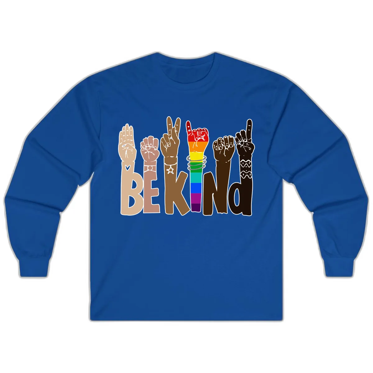 Be Kind Rainbow Hands Diversity Long Sleeve in Royal