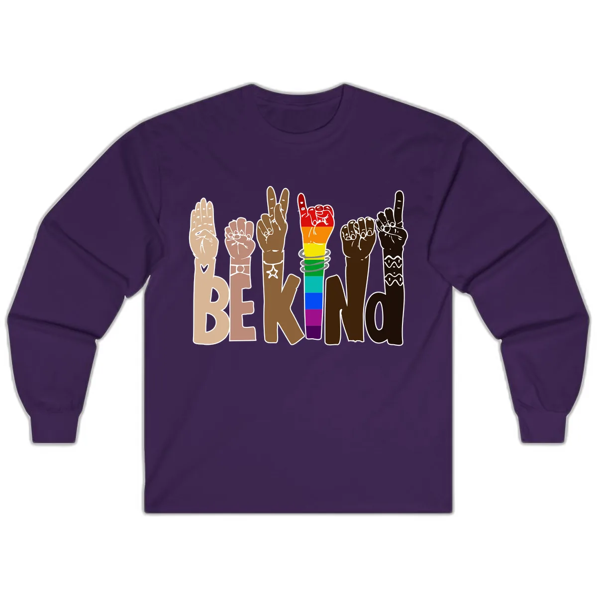 Be Kind Rainbow Hands Diversity Long Sleeve in Purple
