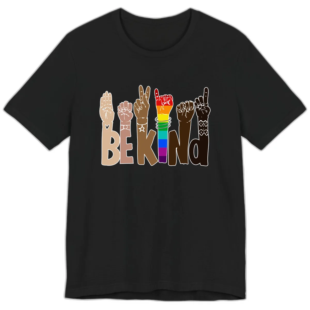 Be Kind Rainbow Hands Diversity Premium T-Shirt in Black
