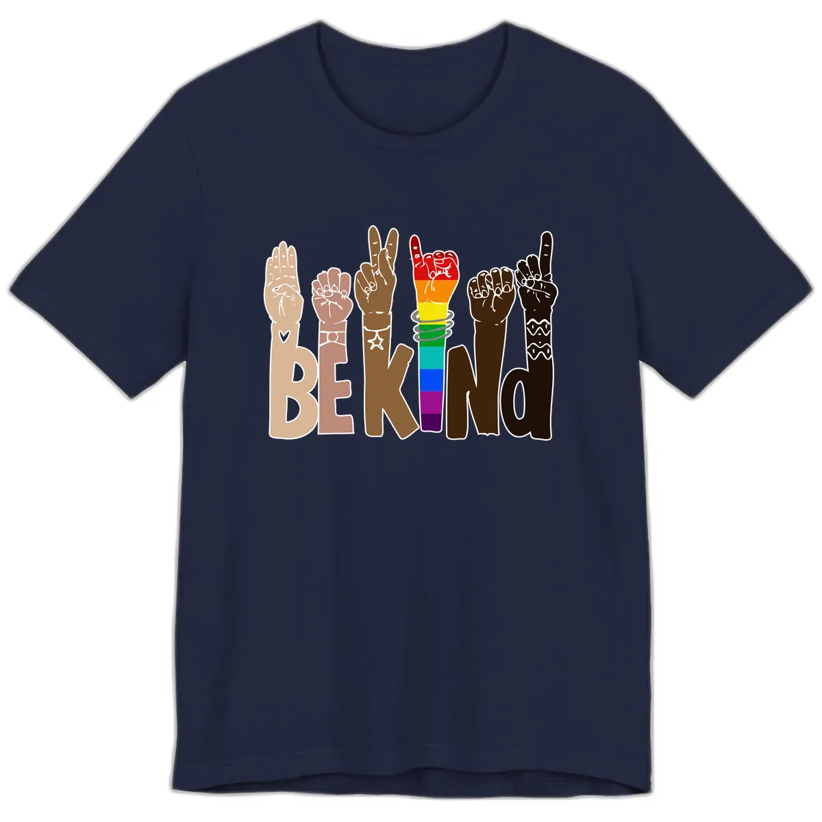 Be Kind Rainbow Hands Diversity Premium T-Shirt in Navy