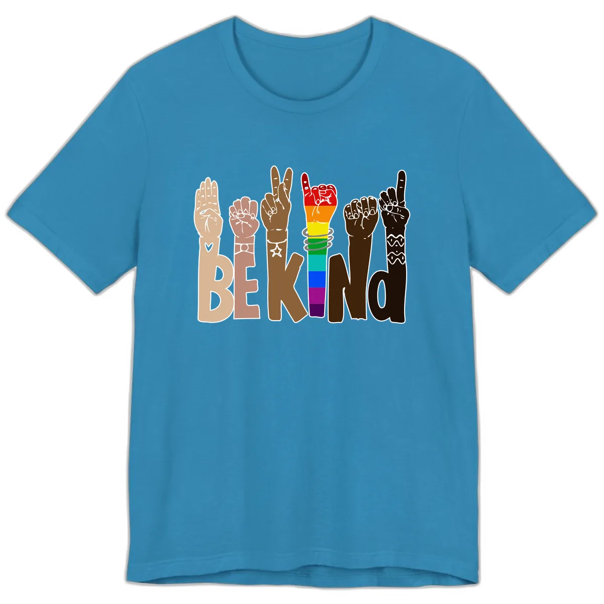 Be Kind Rainbow Hands Diversity Premium T-Shirt in Aqua