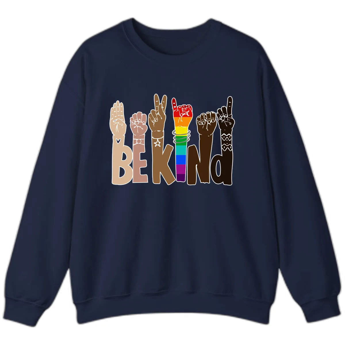 Be Kind Rainbow Hands Diversity Sweatshirt in Navy