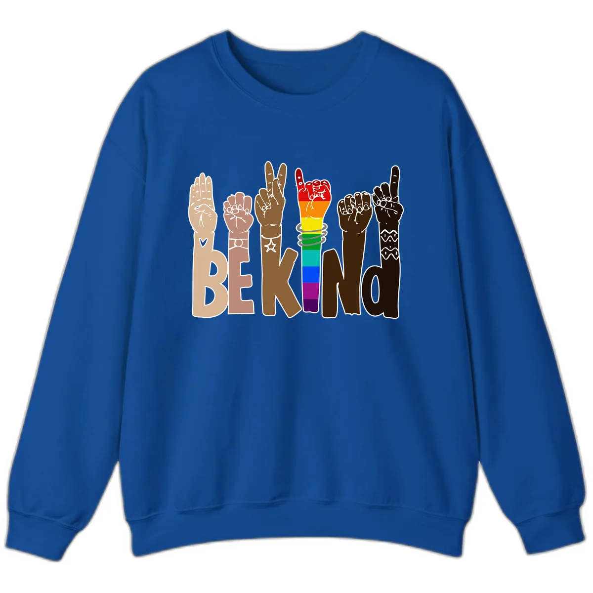 Be Kind Rainbow Hands Diversity Sweatshirt in Royal