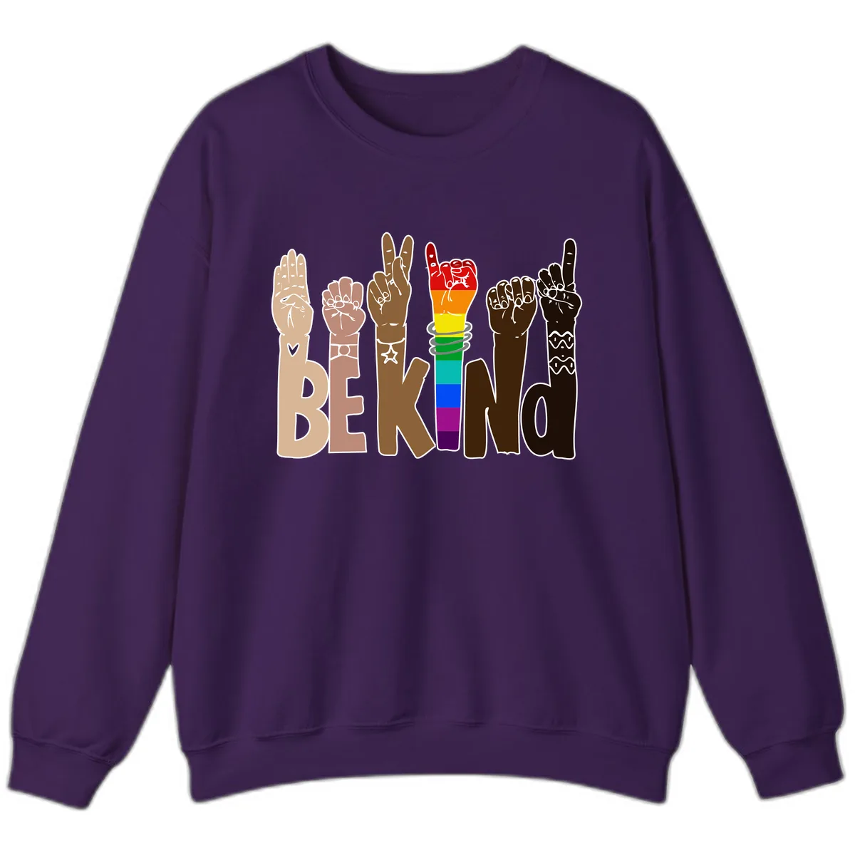Be Kind Rainbow Hands Diversity Sweatshirt in Purple