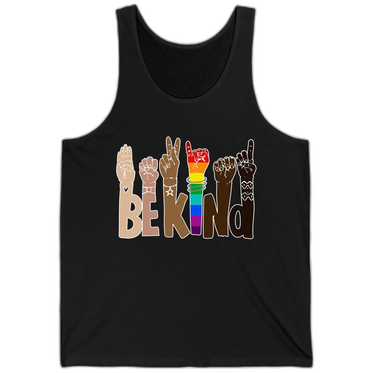 Be Kind Rainbow Hands Diversity Tank in Black
