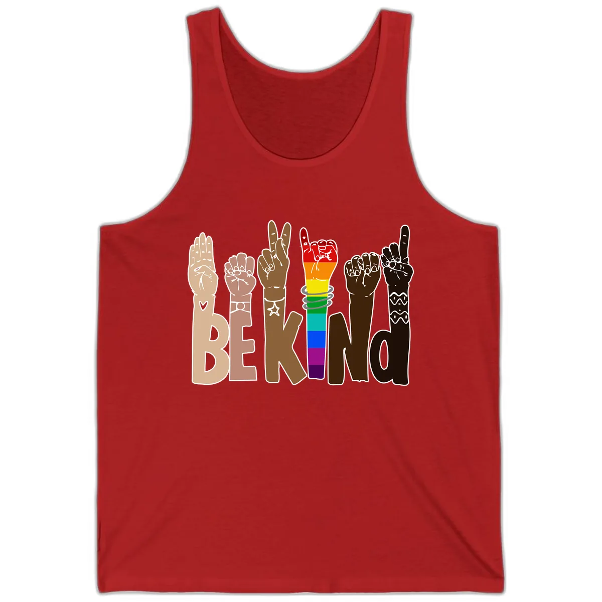 Be Kind Rainbow Hands Diversity Tank in Red