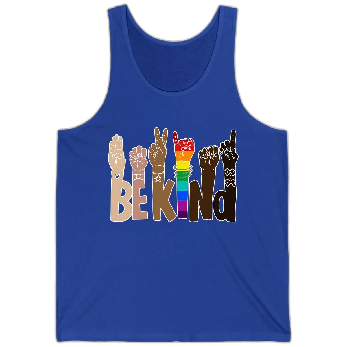 Be Kind Rainbow Hands Diversity Tank in True Royal