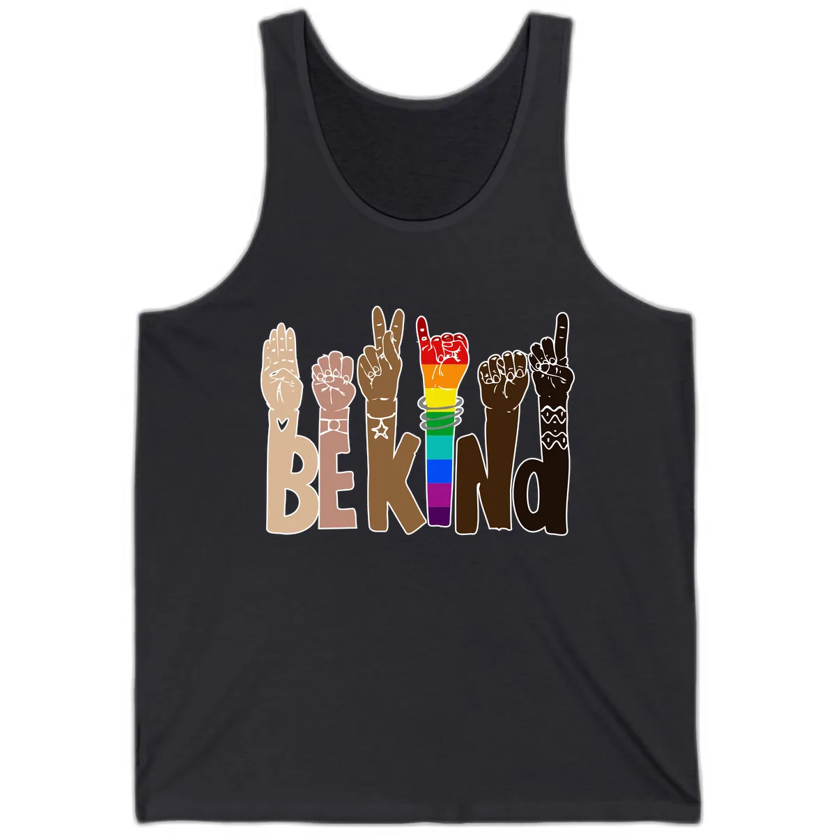 Be Kind Rainbow Hands Diversity Tank in Dark Grey