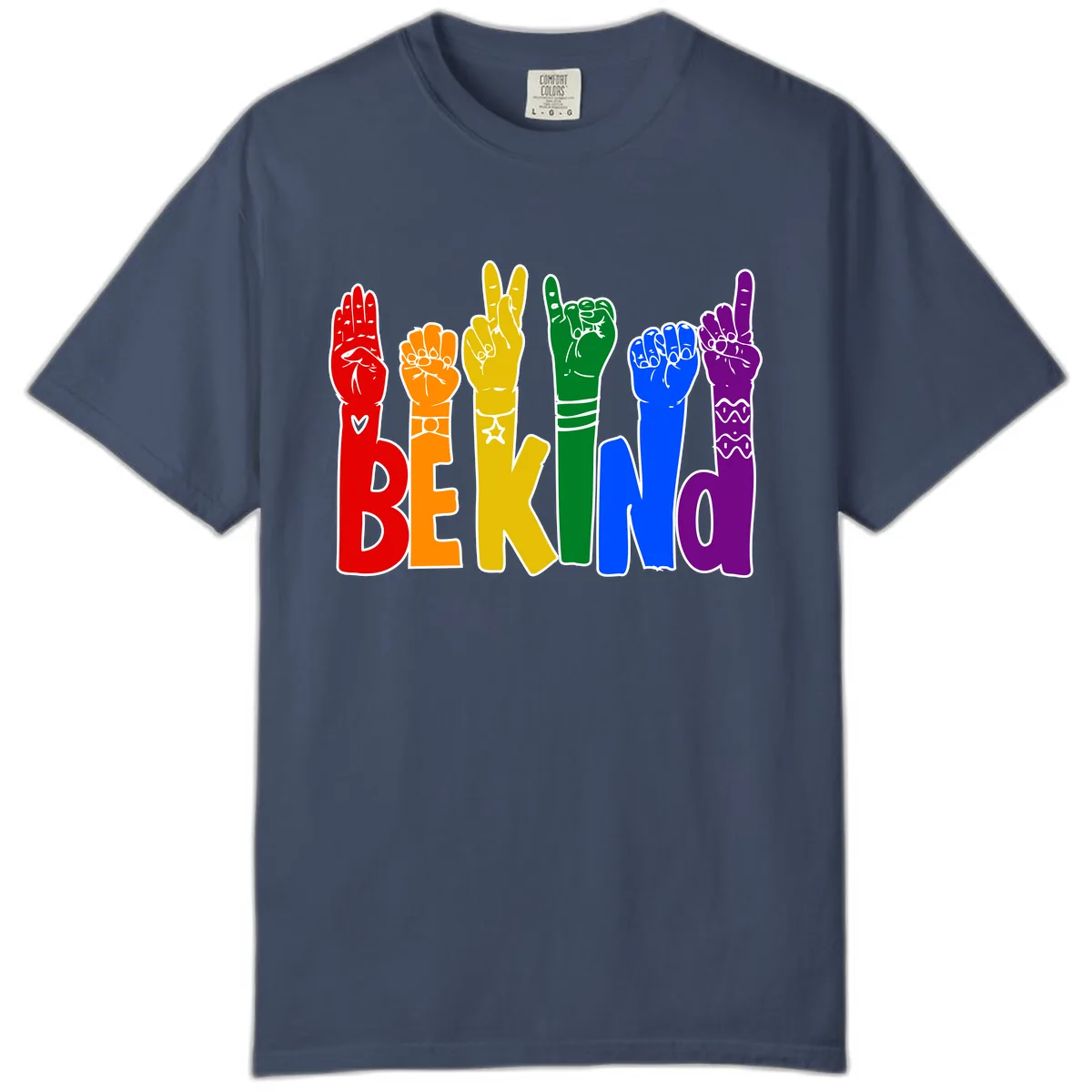 Be Kind Rainbow Hand Pride Comfort Color in Midnight
