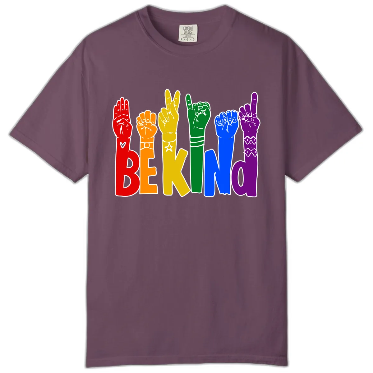 Be Kind Rainbow Hand Pride Comfort Color in Berry