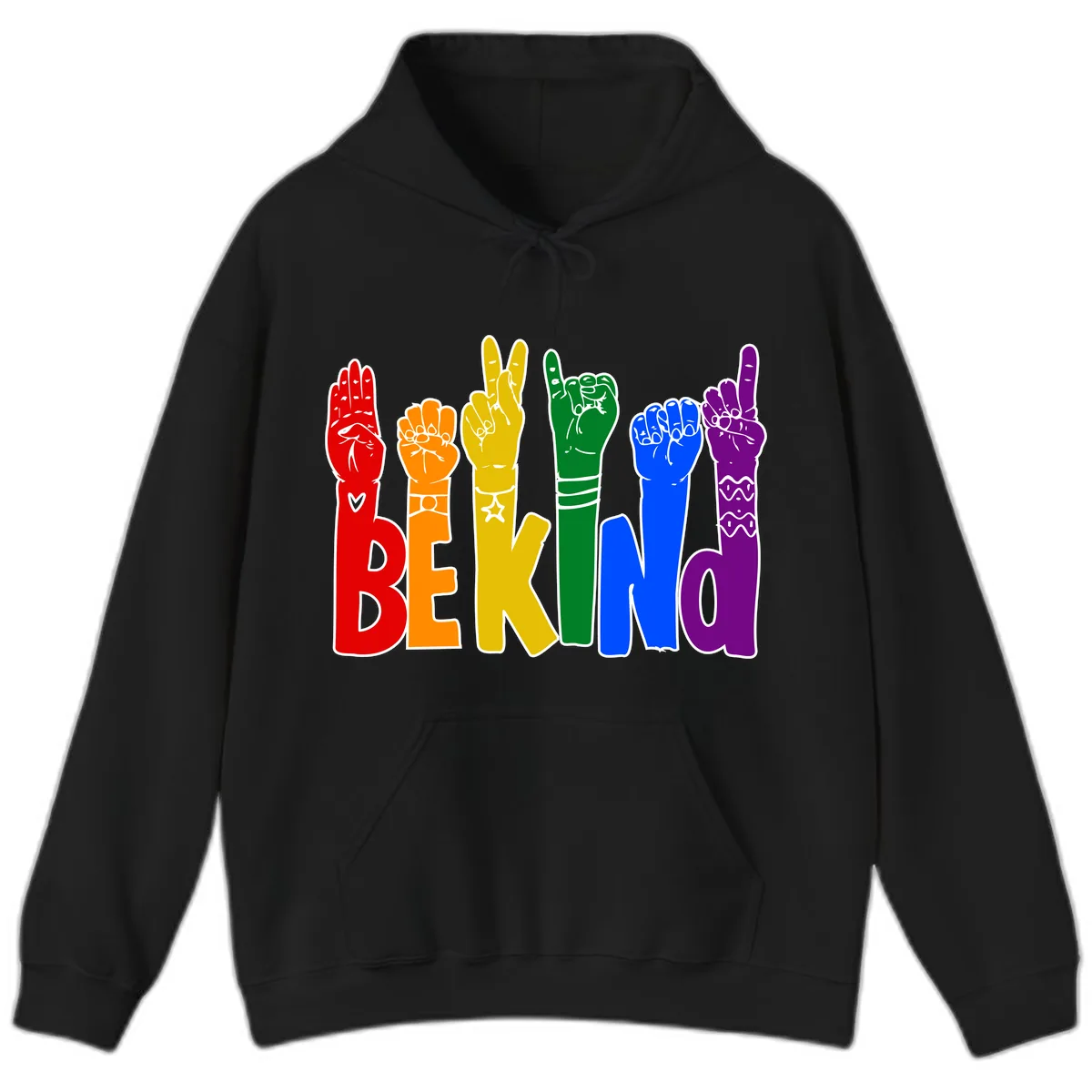 Be Kind Rainbow Hand Pride Hoodie in Black
