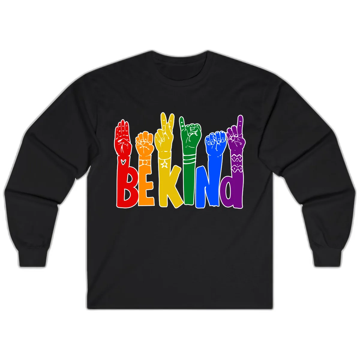 Be Kind Rainbow Hand Pride Long Sleeve in Black