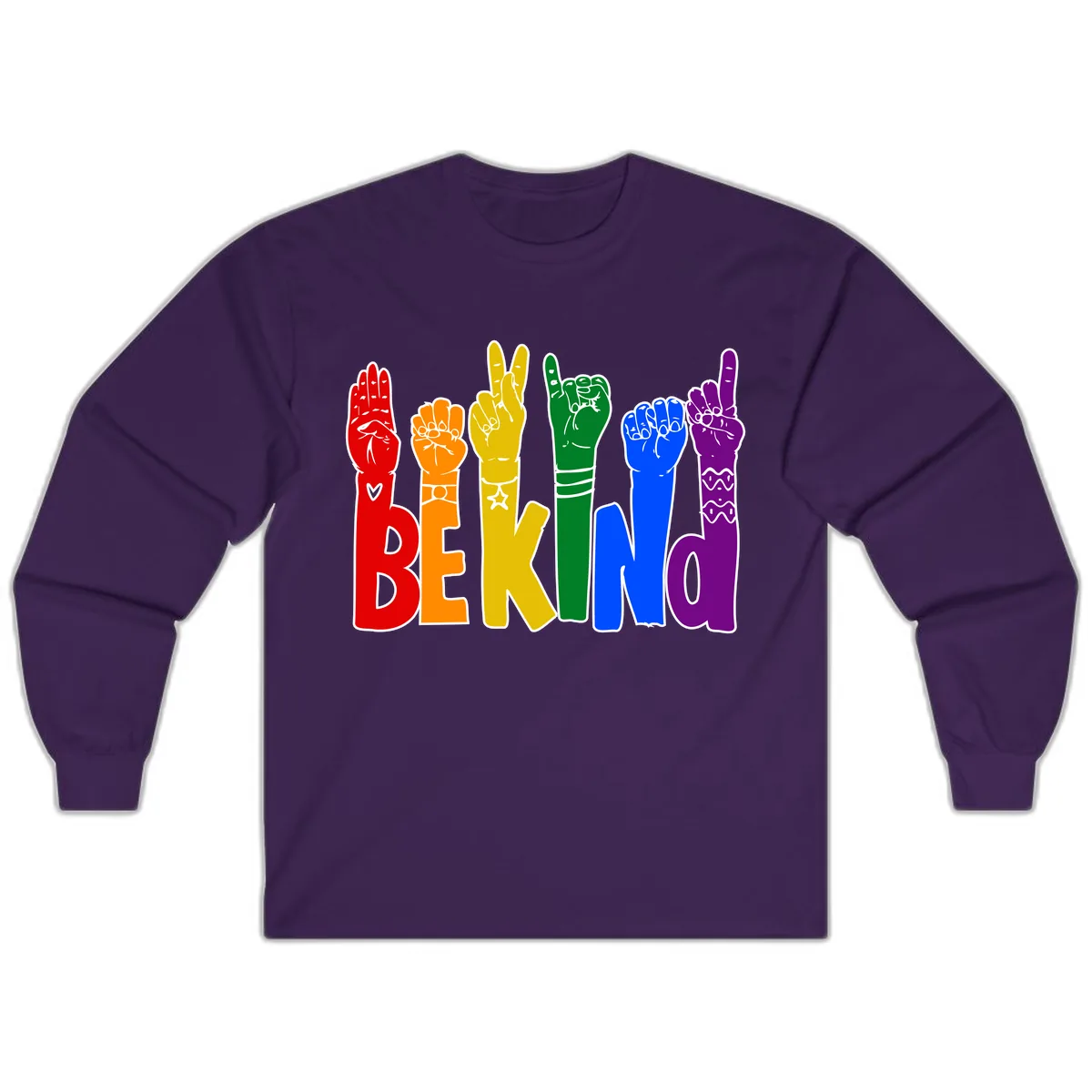 Be Kind Rainbow Hand Pride Long Sleeve in Purple