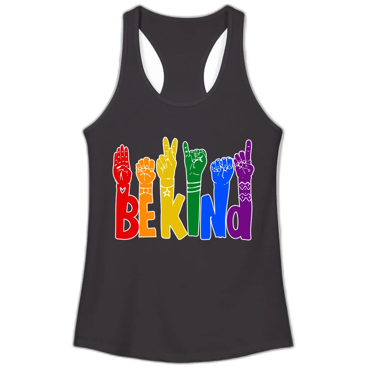 Be Kind Rainbow Hand Pride Ladies Tank in Black