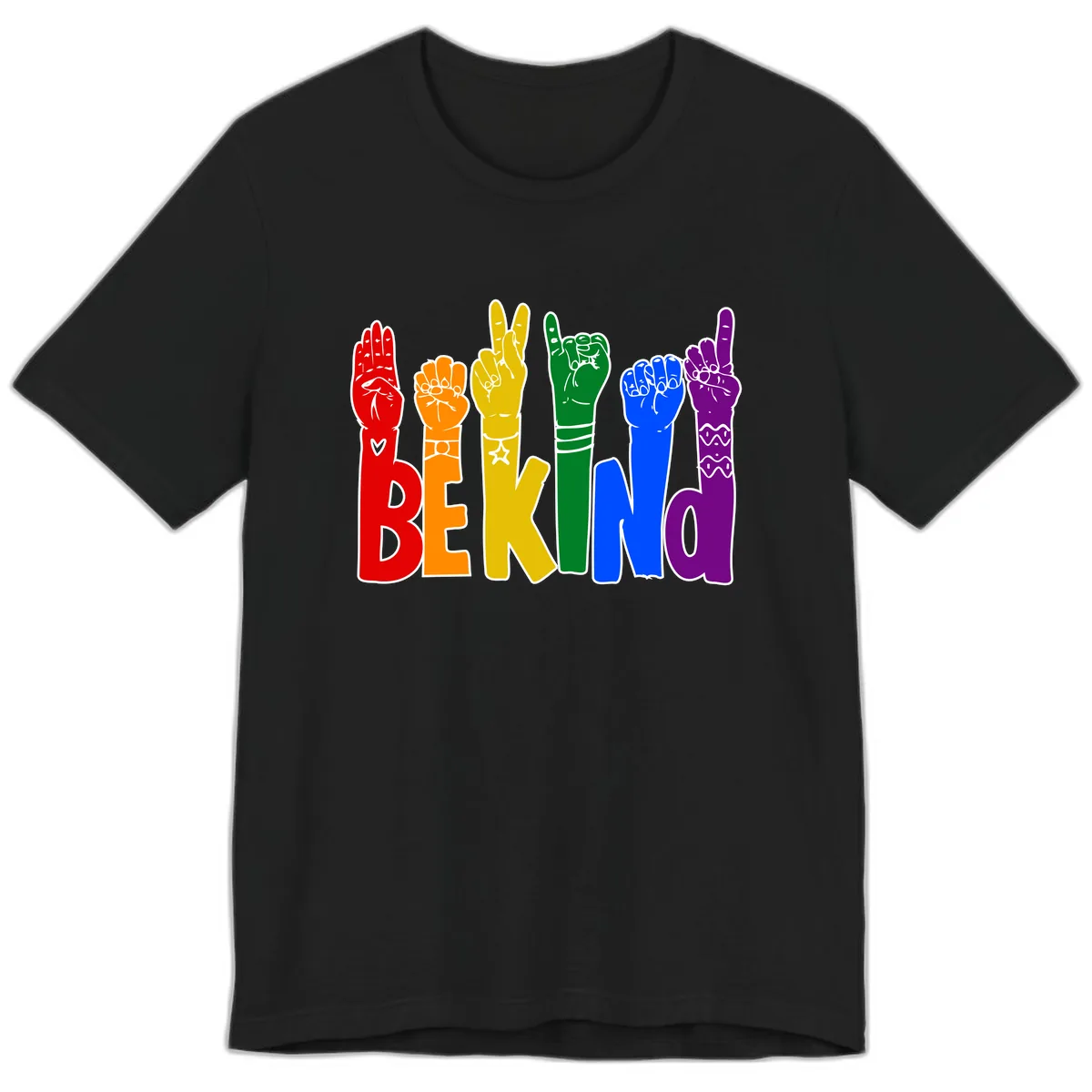 Be Kind Rainbow Hand Pride Premium T-Shirt in Black