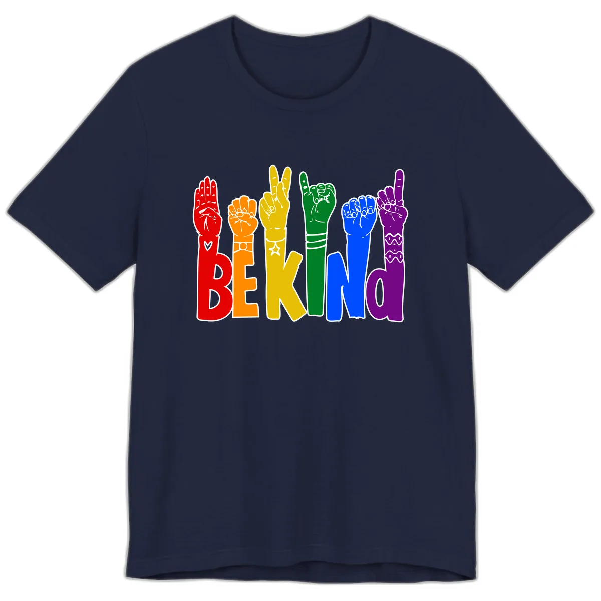 Be Kind Rainbow Hand Pride Premium T-Shirt in Navy