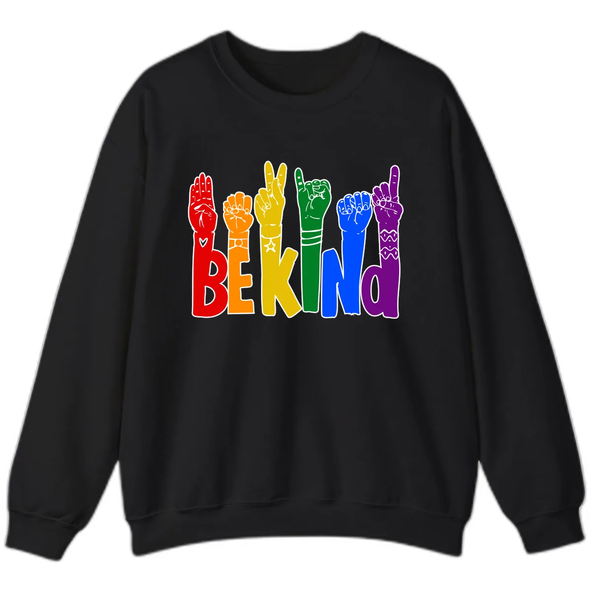 Be Kind Rainbow Hand Pride Sweatshirt in Black