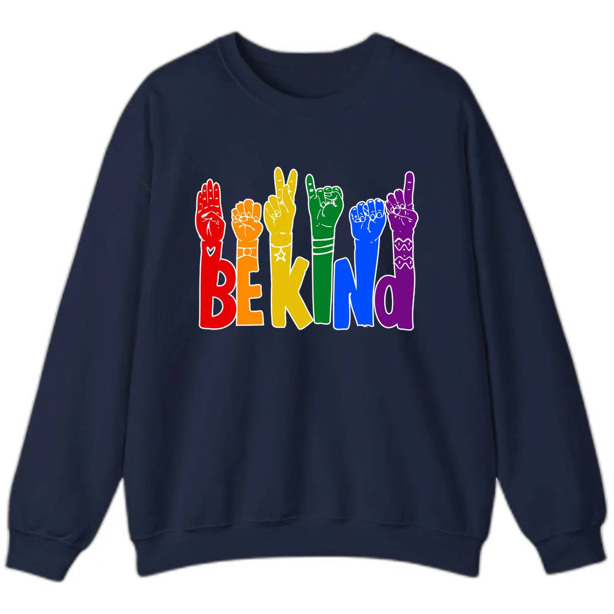 Be Kind Rainbow Hand Pride Sweatshirt in Navy