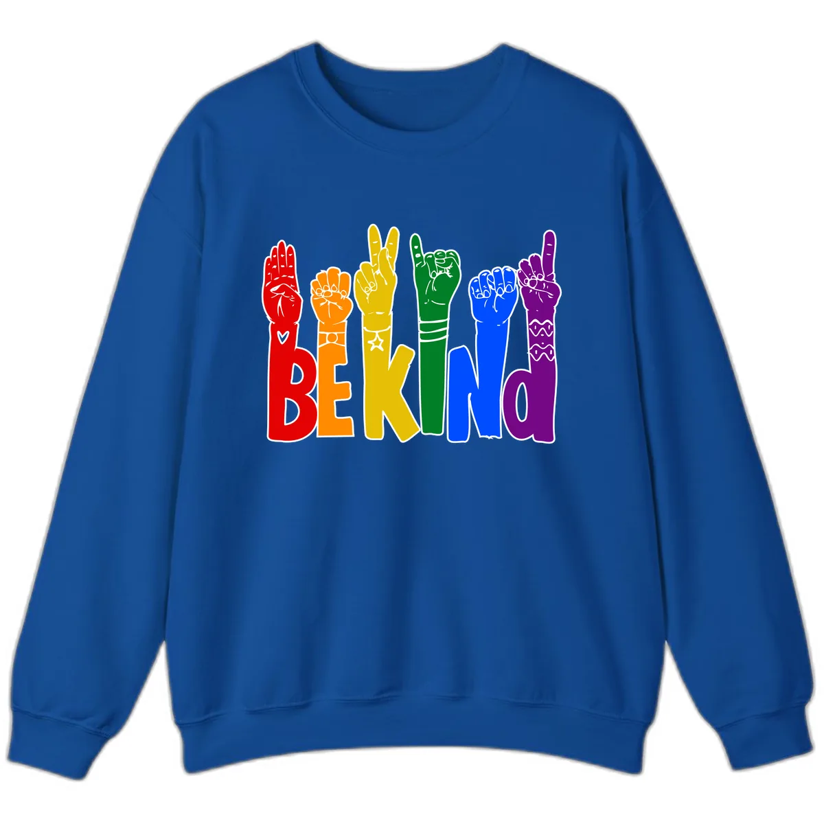 Be Kind Rainbow Hand Pride Sweatshirt in Royal