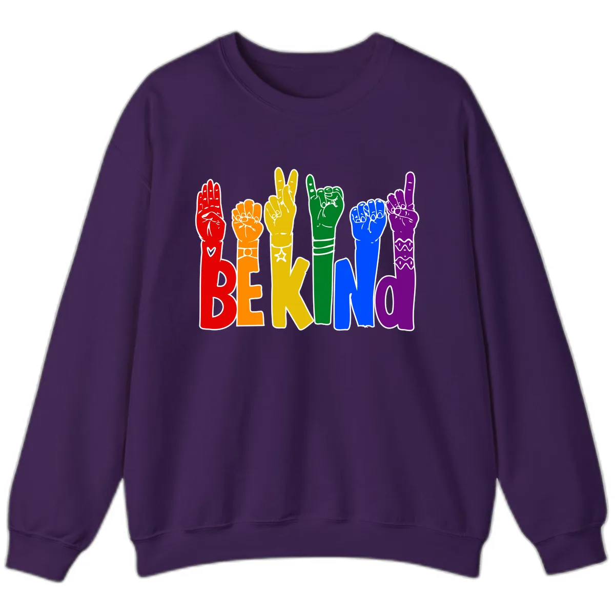 Be Kind Rainbow Hand Pride Sweatshirt in Purple