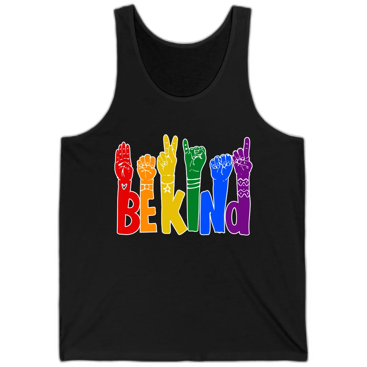 Be Kind Rainbow Hand Pride Tank in Black
