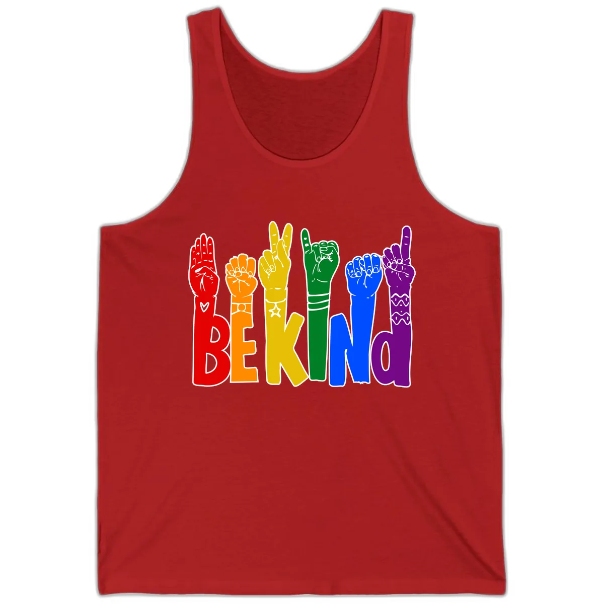 Be Kind Rainbow Hand Pride Tank in Red