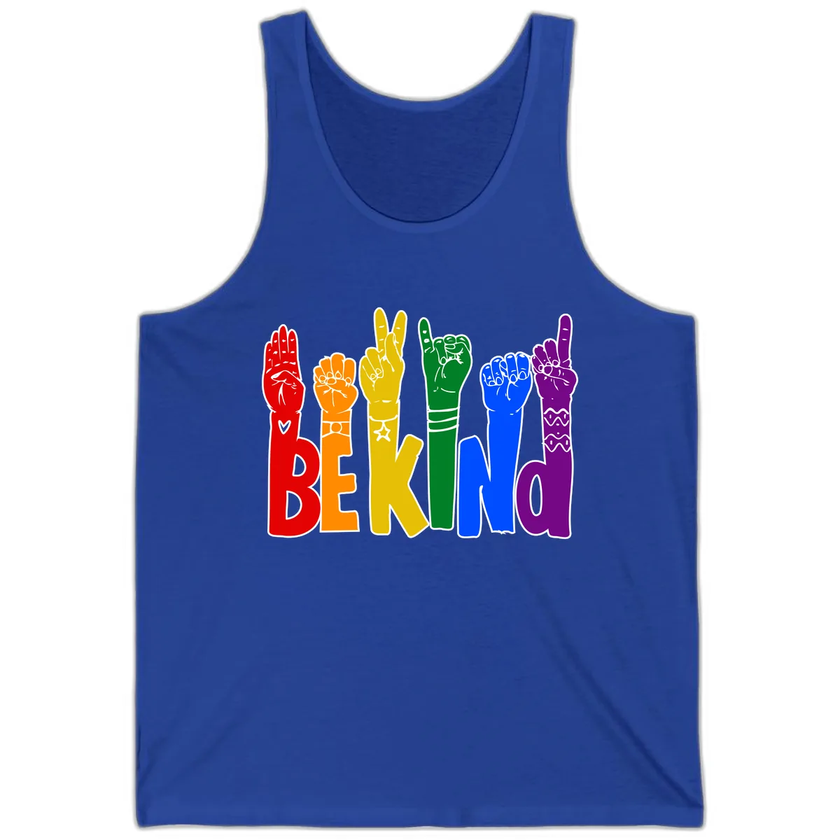 Be Kind Rainbow Hand Pride Tank in True Royal