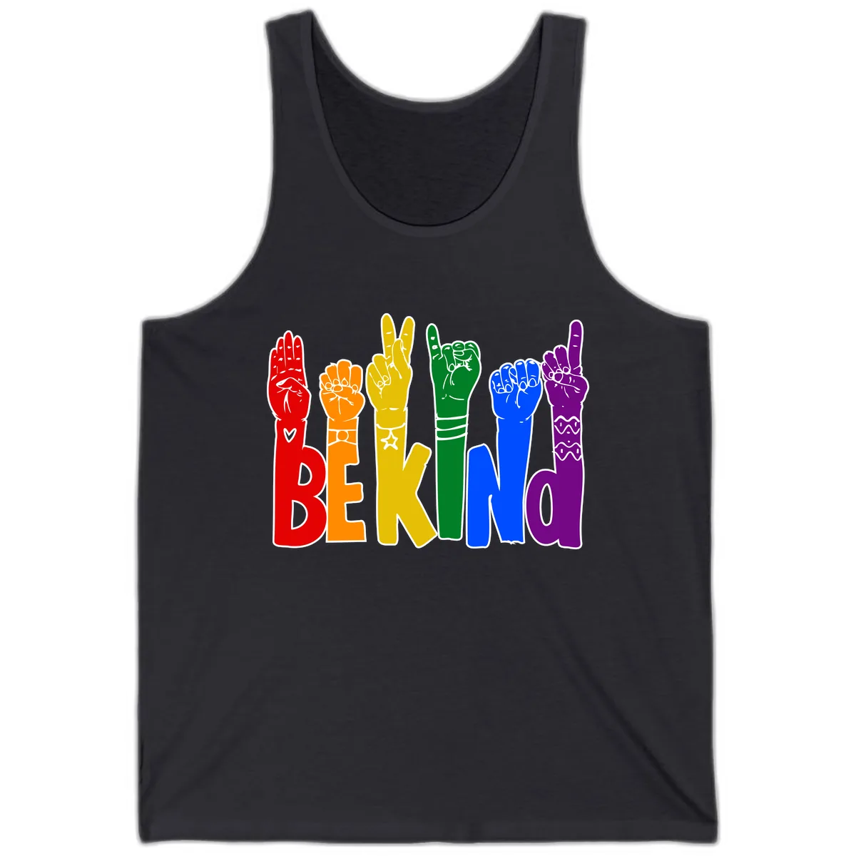 Be Kind Rainbow Hand Pride Tank in Dark Grey