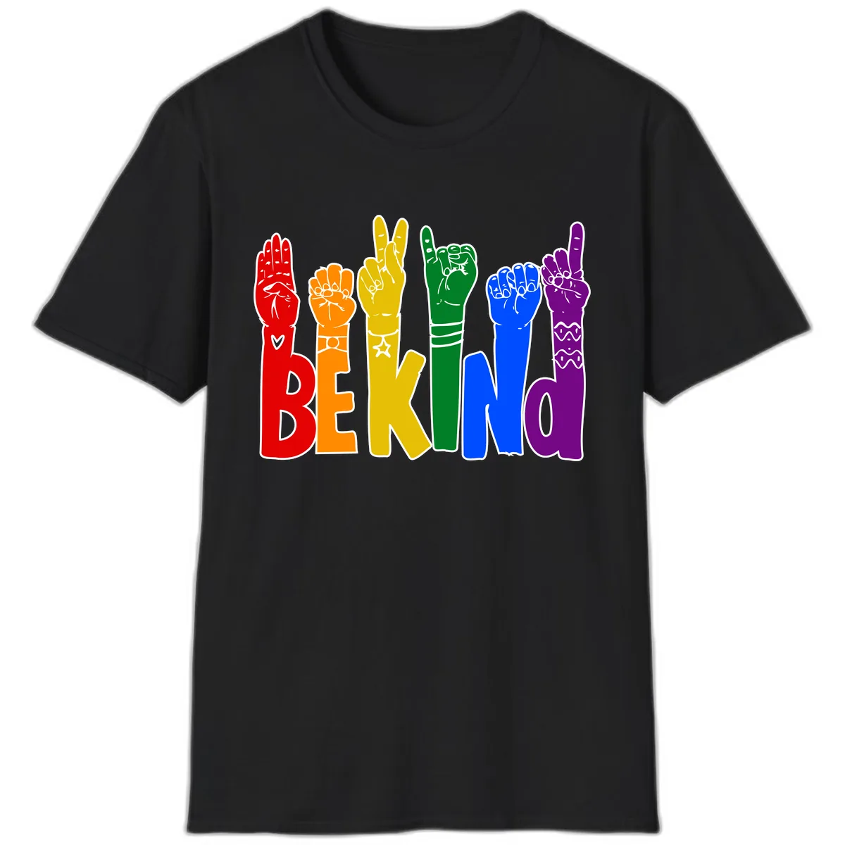 Be Kind Rainbow Hand Pride T-Shirt in Black