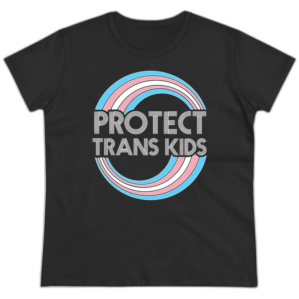 Protect Trans Kids Rainbow Pride Ladies Tee in Black