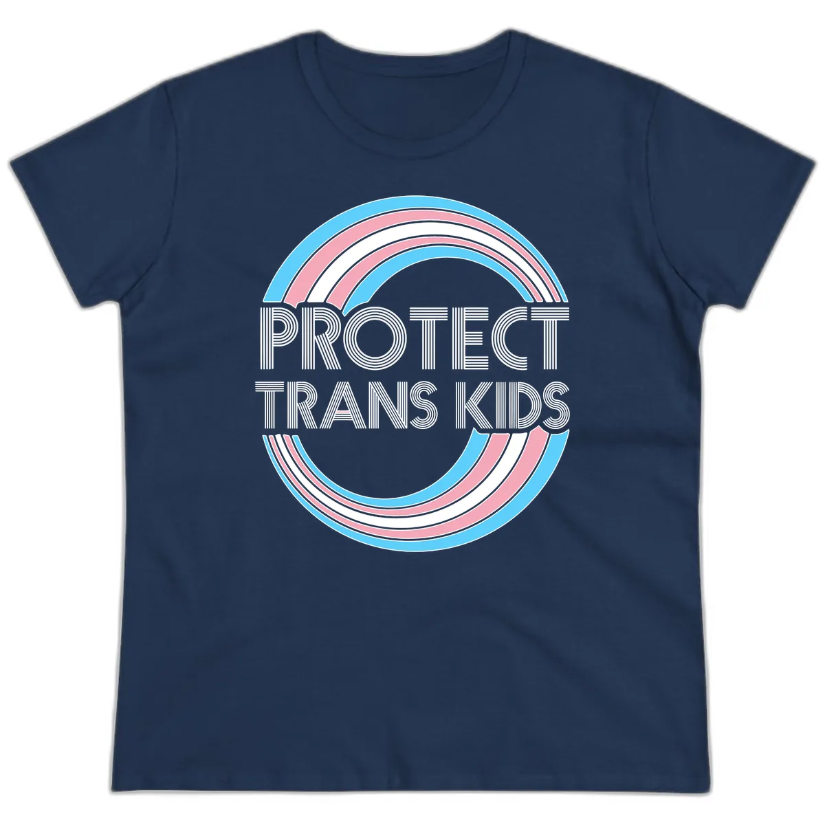 Protect Trans Kids Rainbow Pride Ladies Tee in Navy