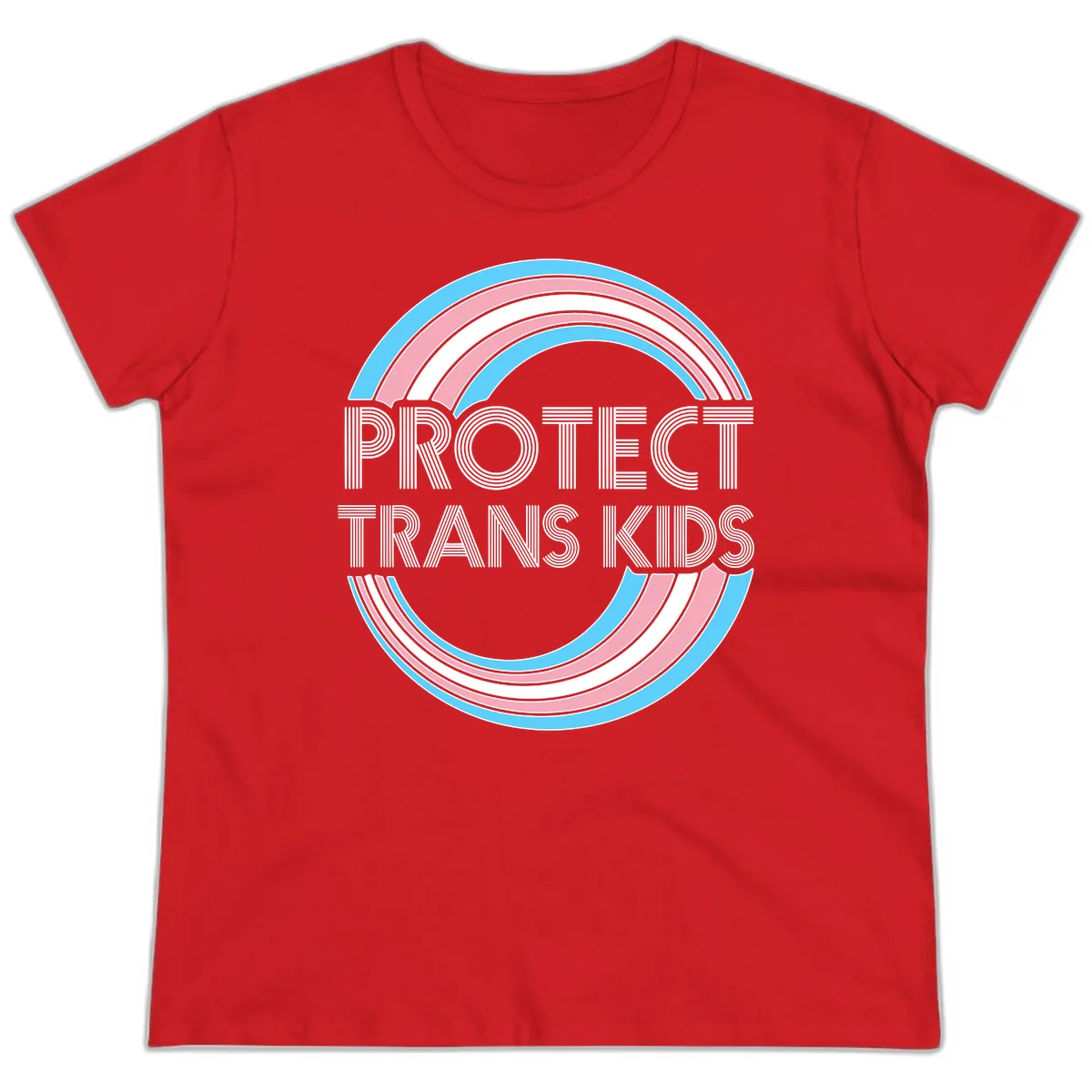 Protect Trans Kids Rainbow Pride Ladies Tee in Red
