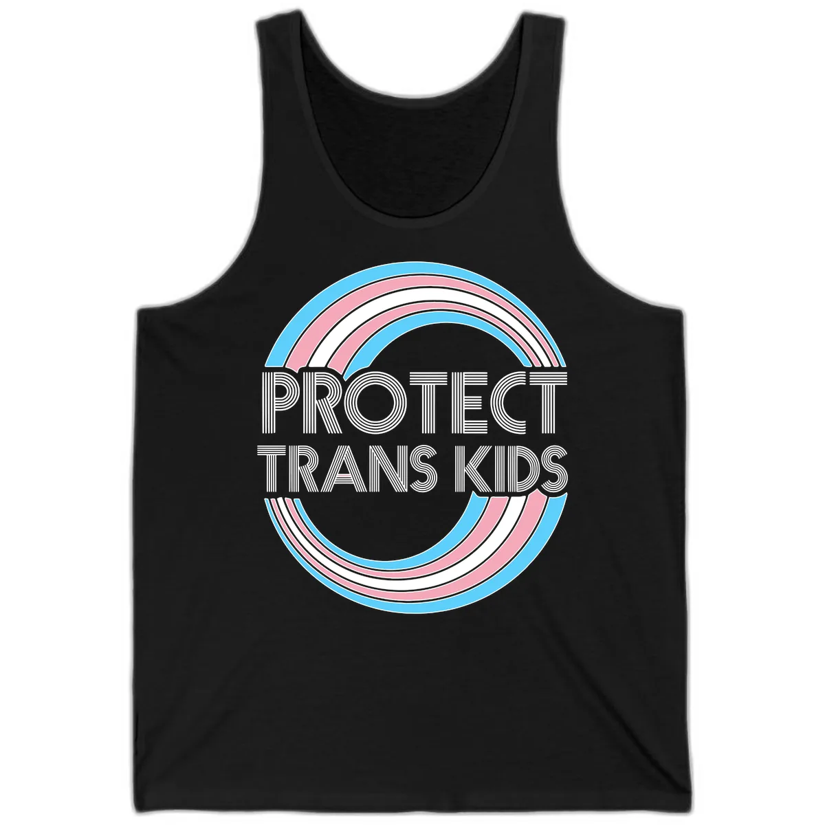 Protect Trans Kids Rainbow Pride Tank in Black