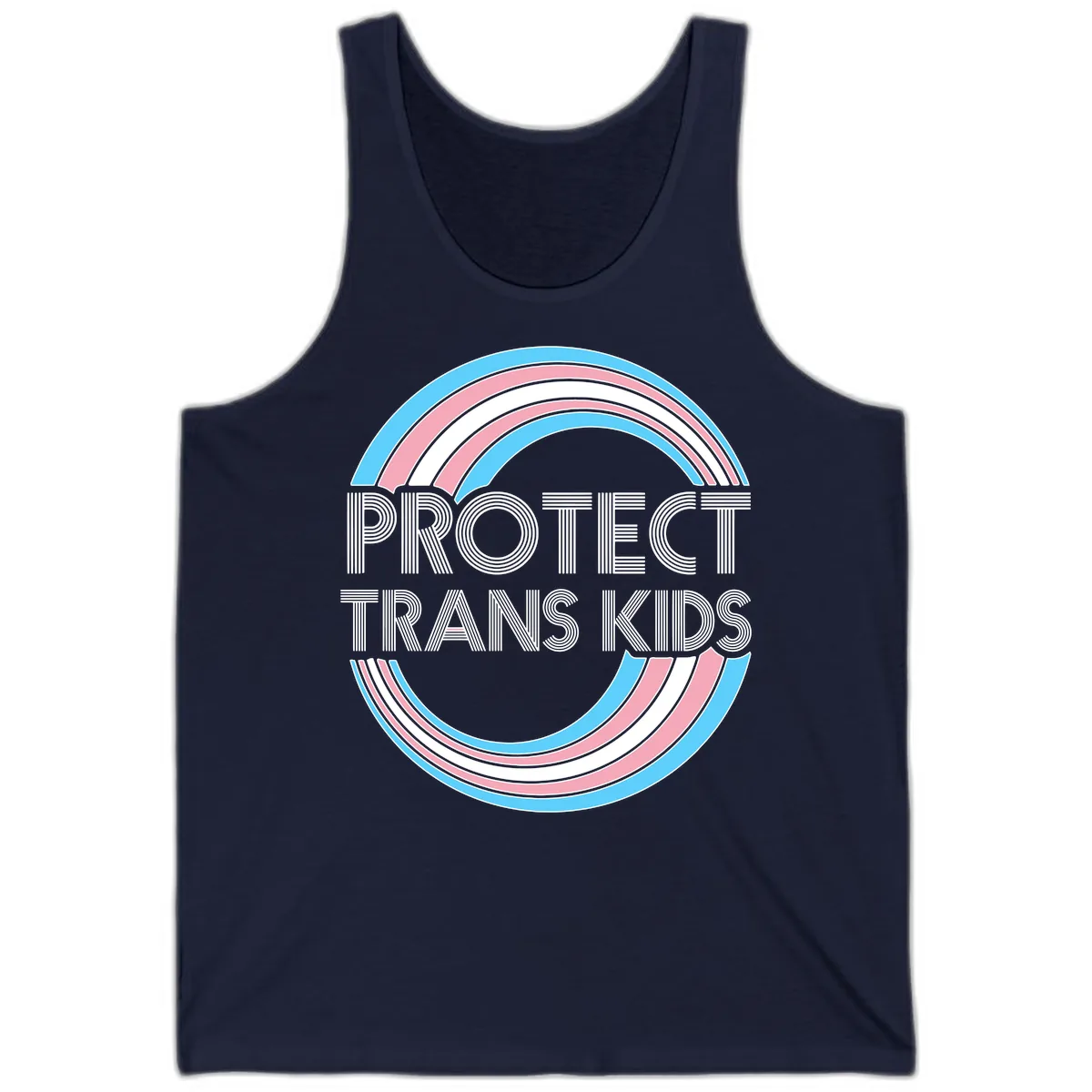 Protect Trans Kids Rainbow Pride Tank in Navy