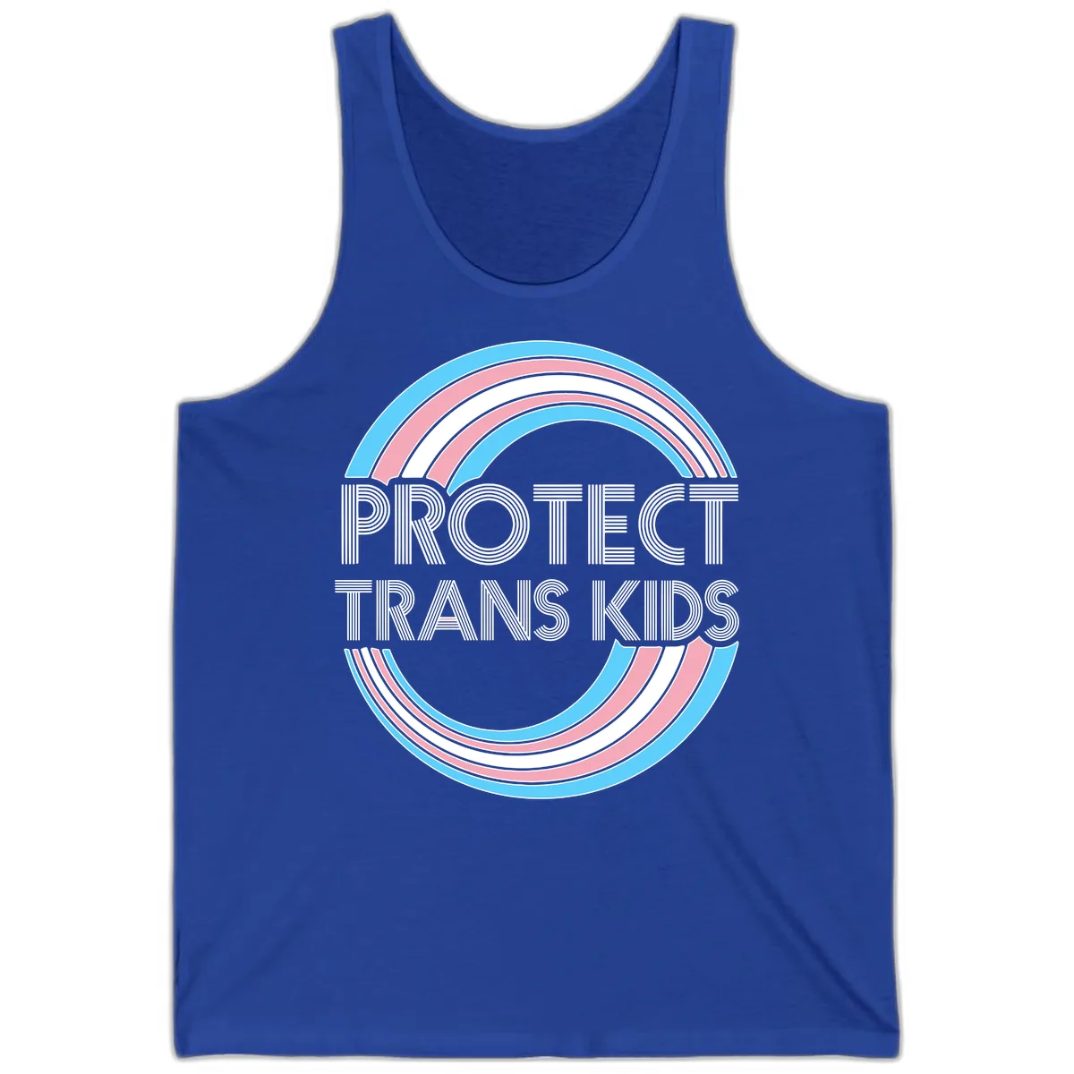 Protect Trans Kids Rainbow Pride Tank in True Royal