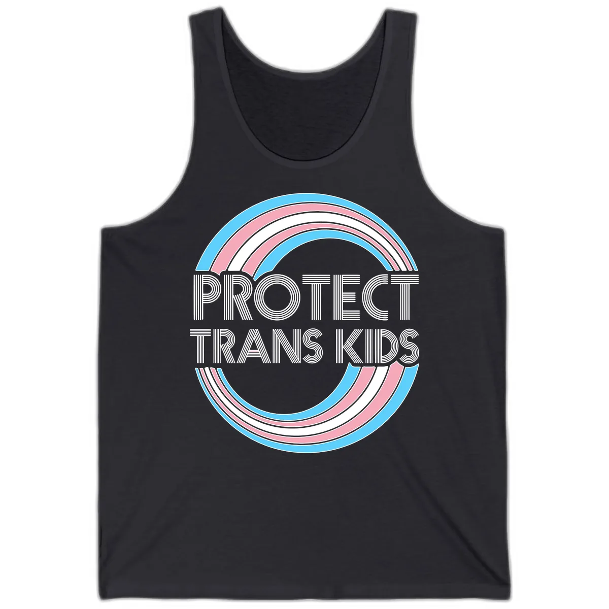 Protect Trans Kids Rainbow Pride Tank in Dark Grey