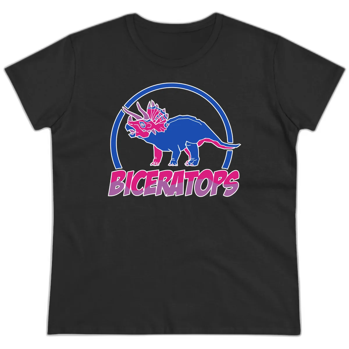 Triceratops Pride Dinosaur Logo Ladies Tee in Black