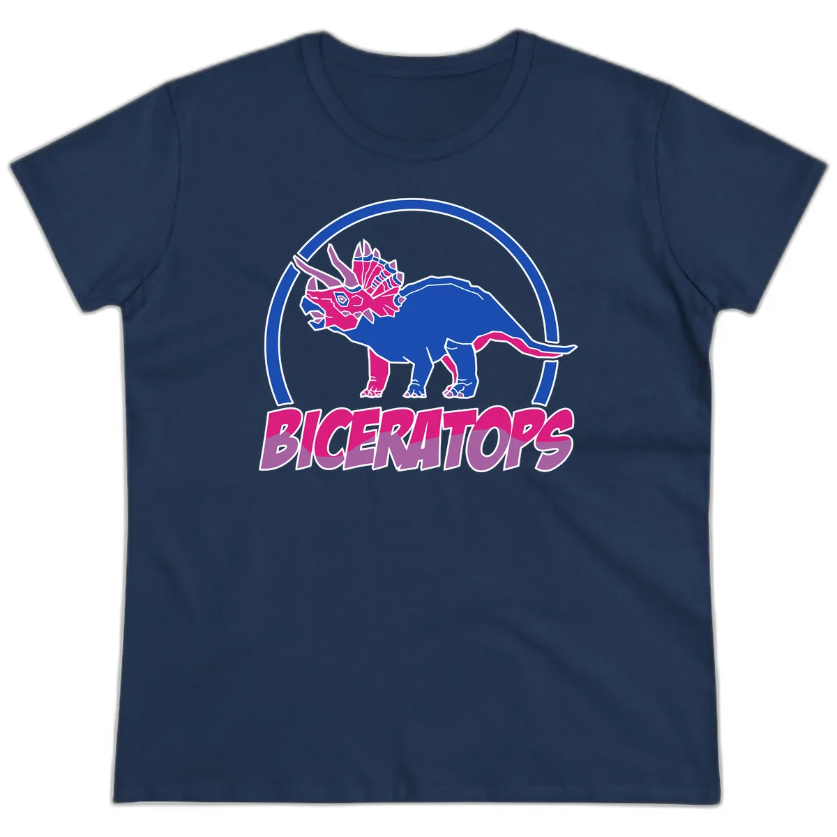 Triceratops Pride Dinosaur Logo Ladies Tee in Navy
