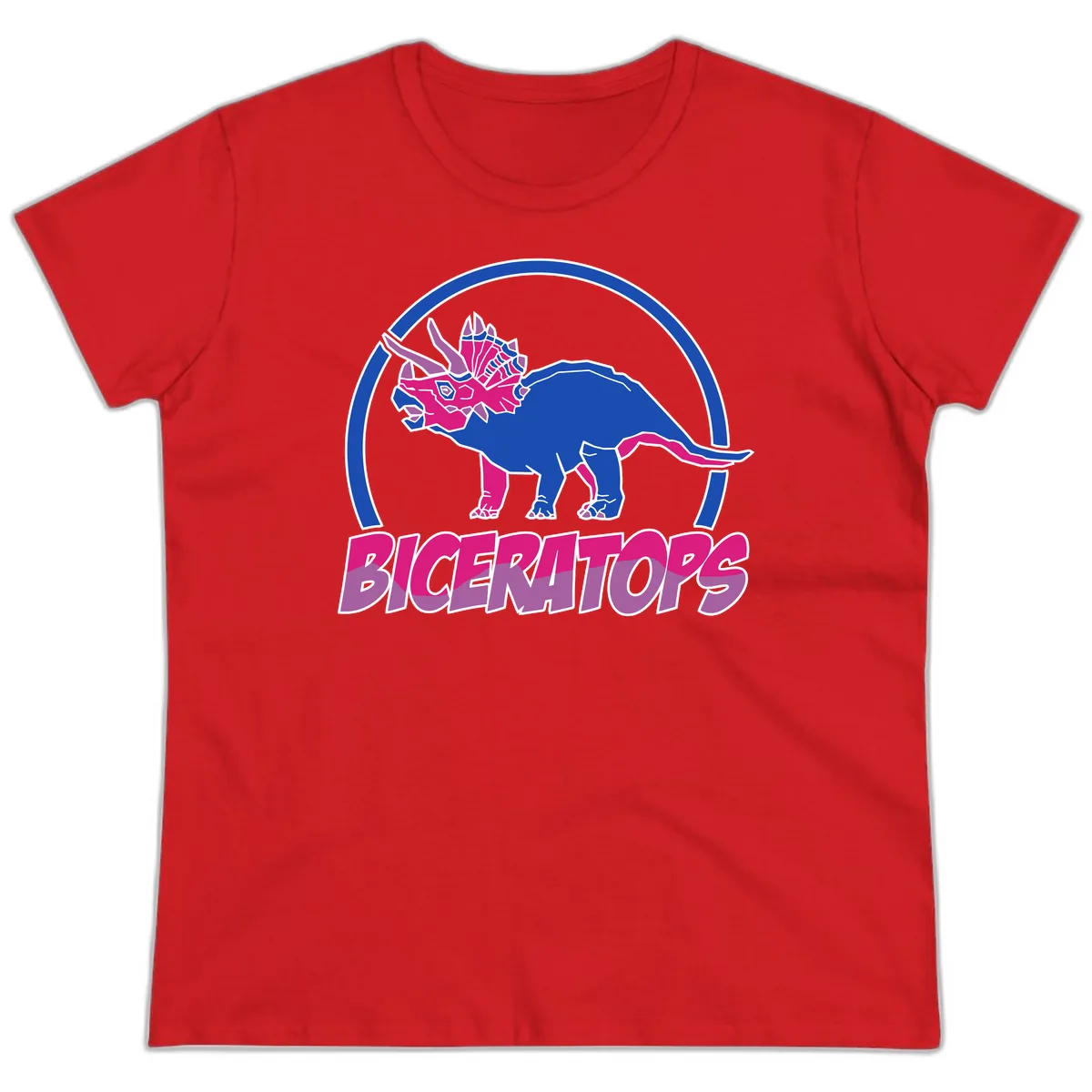 Triceratops Pride Dinosaur Logo Ladies Tee in Red