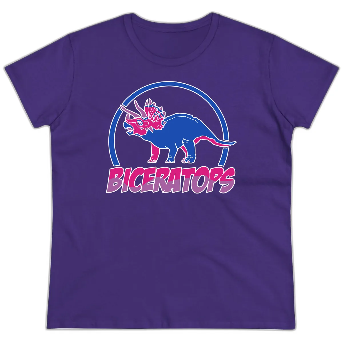 Triceratops Pride Dinosaur Logo Ladies Tee in Purple