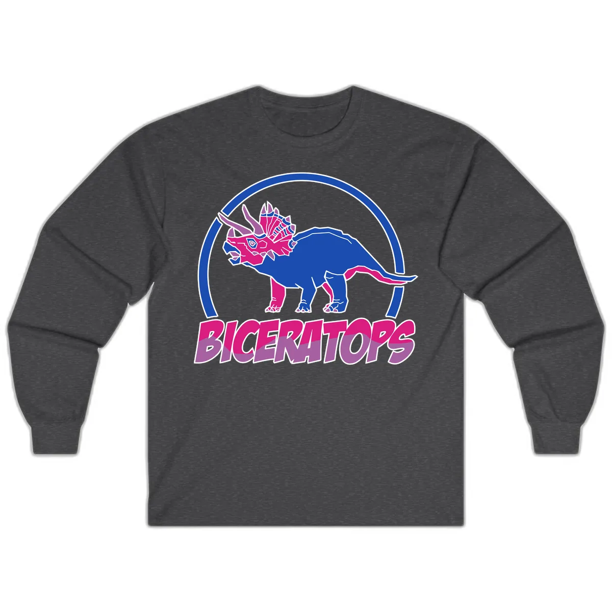 Triceratops Pride Dinosaur Logo Long Sleeve in Dark Heather