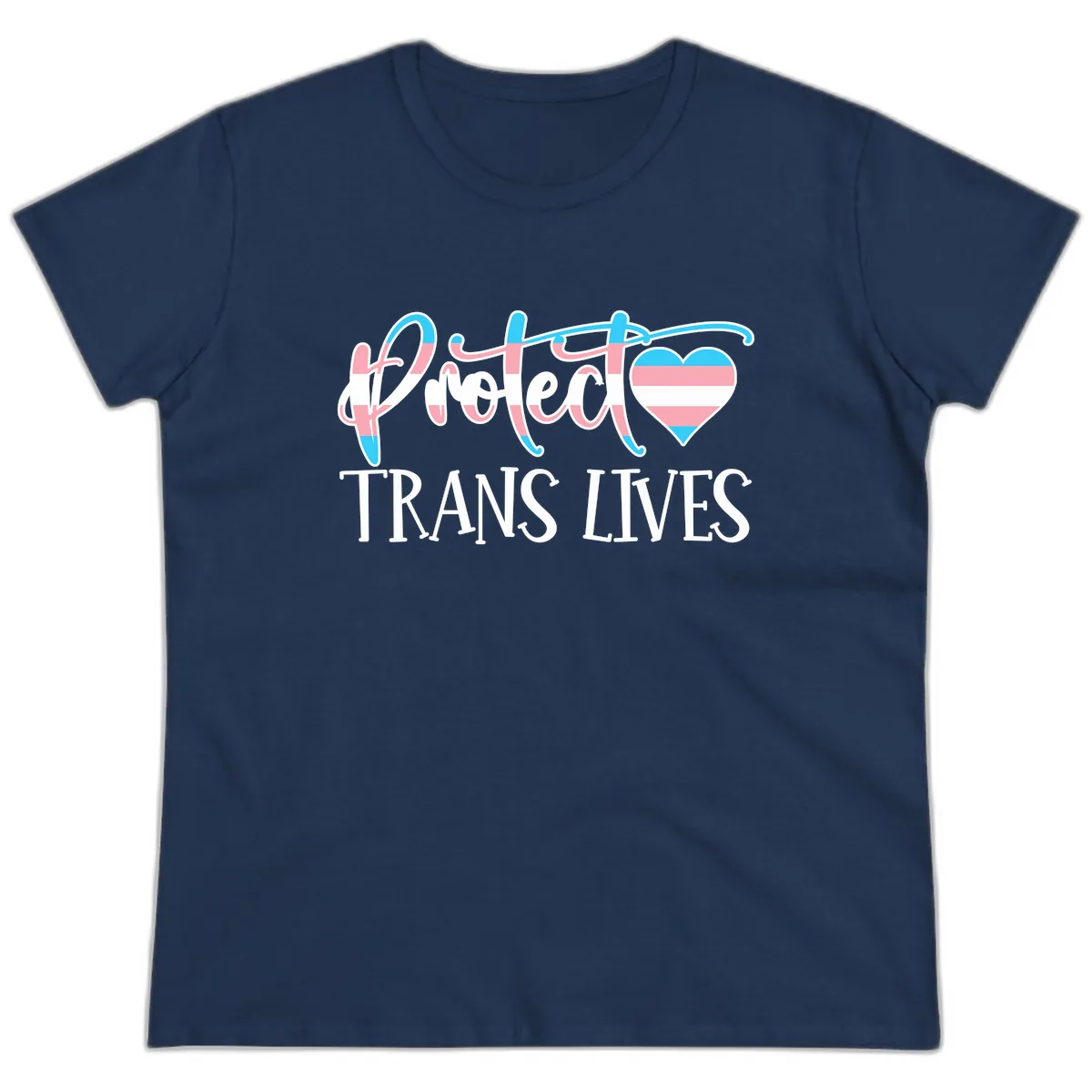 I Heart Trans Lives Ladies Tee in Navy