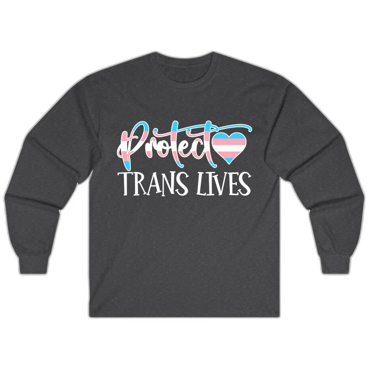 I Heart Trans Lives Long Sleeve in Dark Heather